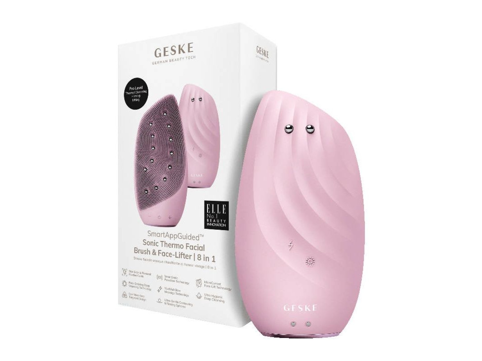 Escova Facial Sonic Thermo e Lifter Facial 8 em 1 Geske com APP (rosa)