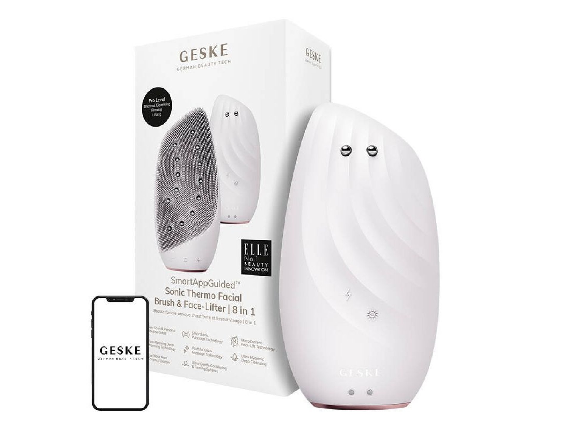 Escova facial térmica sônica e lifting facial 8 em 1 Geske com aplicativo (starlight)