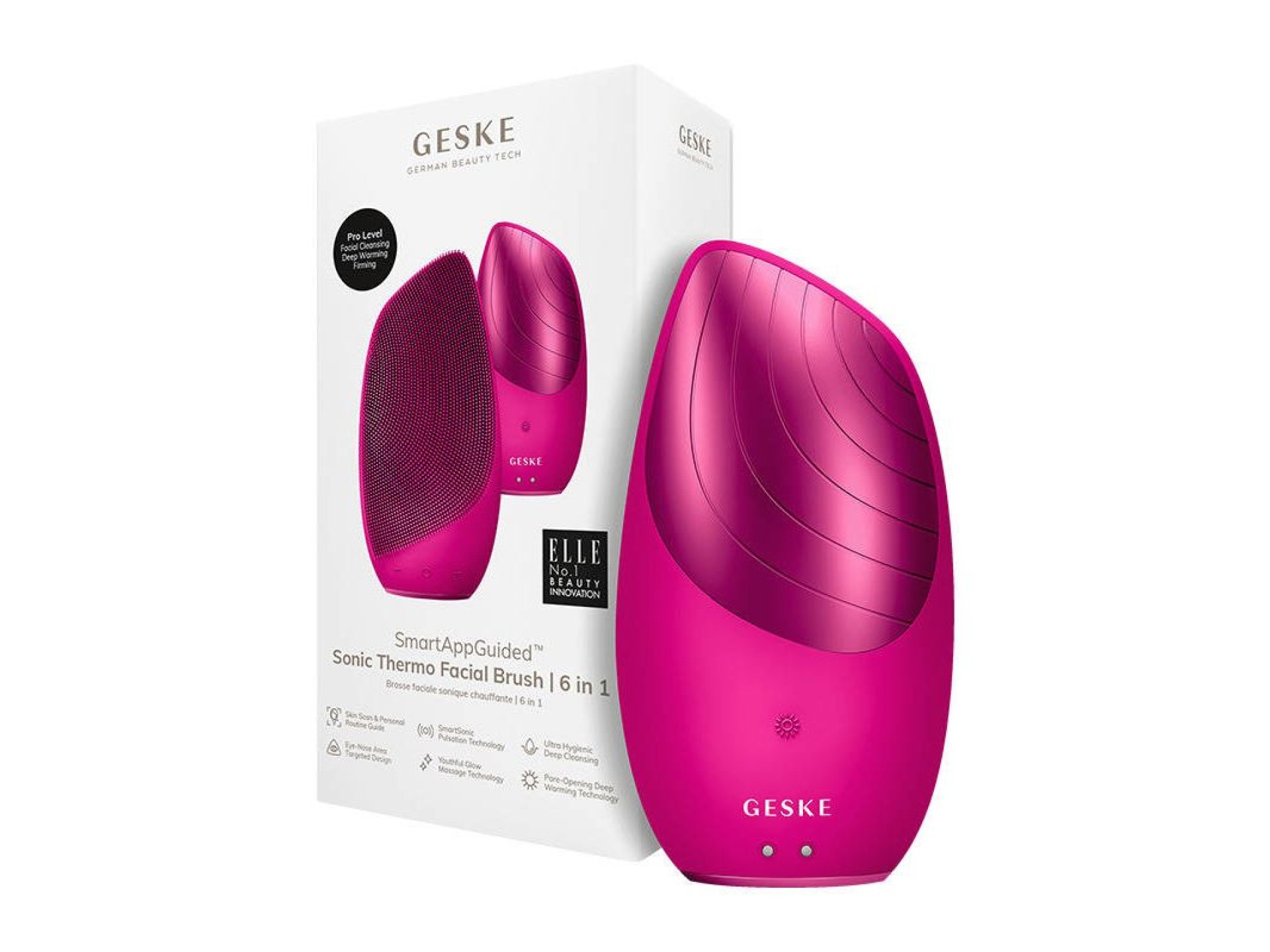 Cepillo facial térmico sónico 6 en 1 Geske con aplicación (magenta)