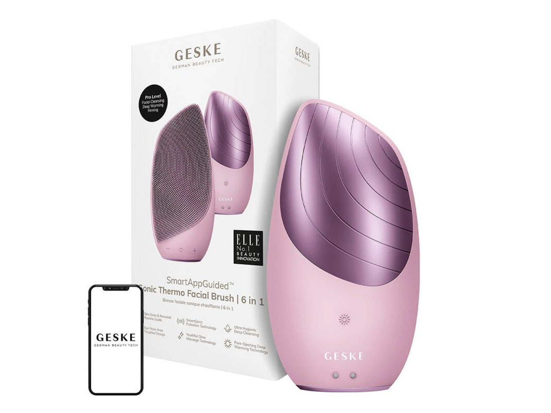 Escova Facial Sonic Thermo 6 em 1 Geske com APP (rosa)