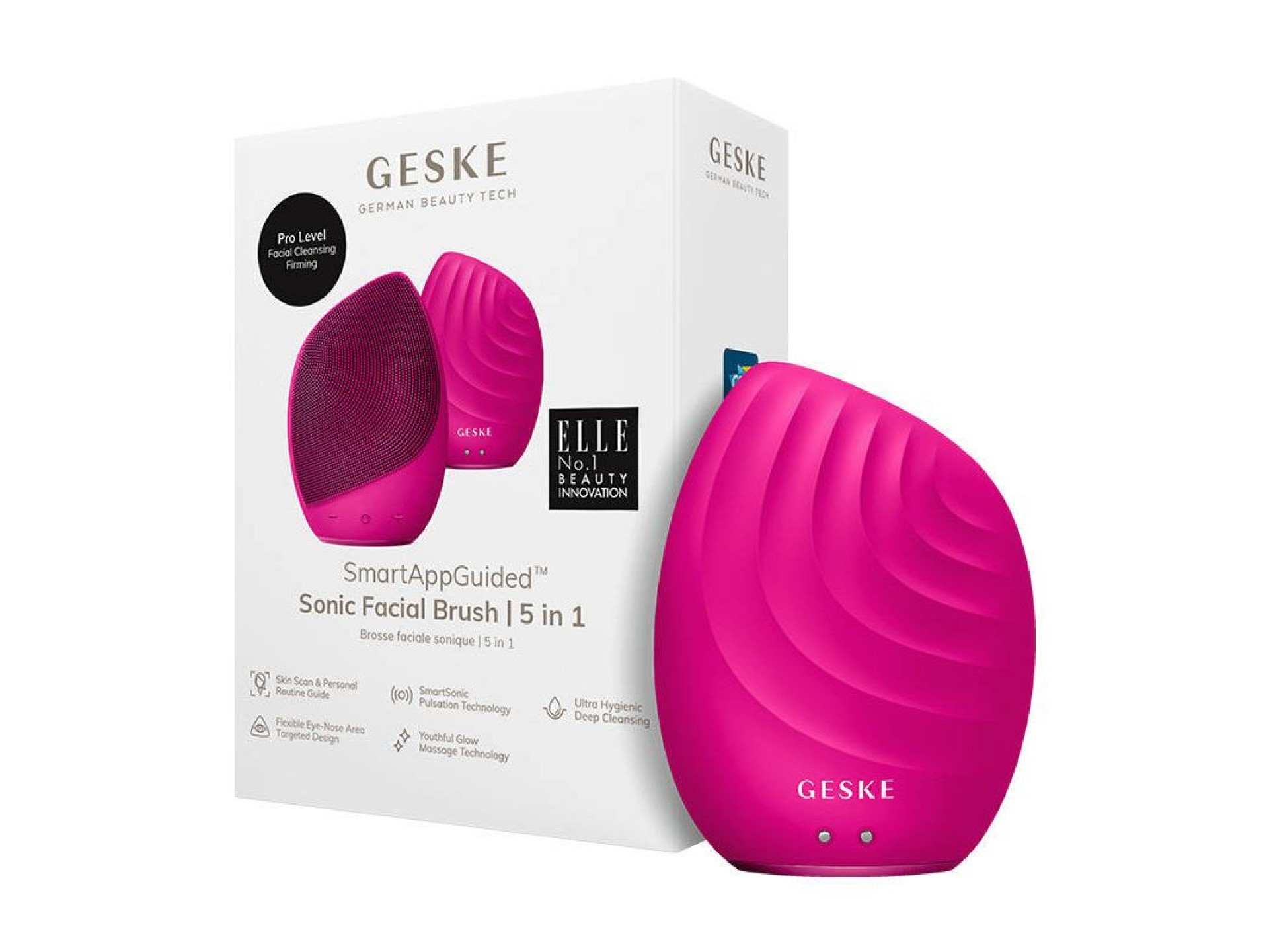 Escova Sônica de Limpeza Facial 4 em 1 Geske com APP (magenta)