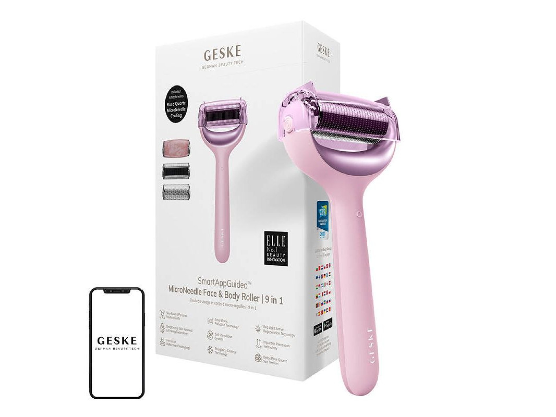 MicroNeedle Face&Body Roller 9in1 Geske with APP (pink)