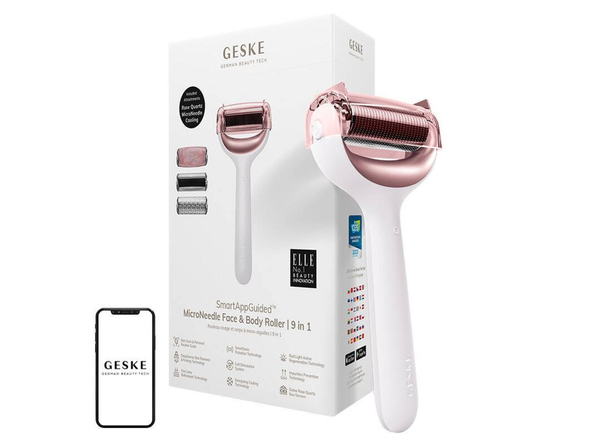 Micro Needle Face&Body Roller 9 em 1 Geske com APP (luz estrela)