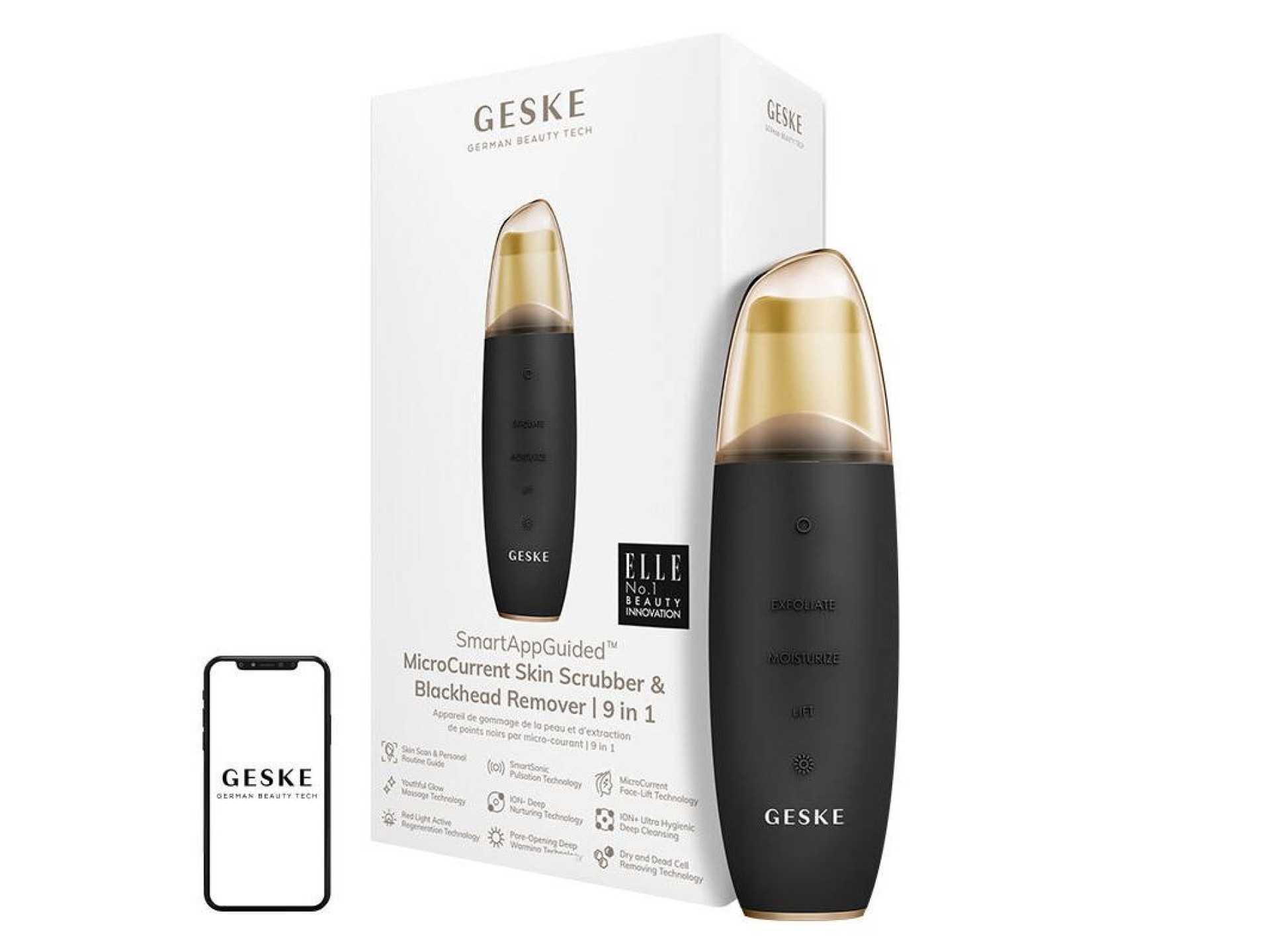 Esfoliante de pele e removedor de cravos 9 em 1 Geske com APP (cinza)