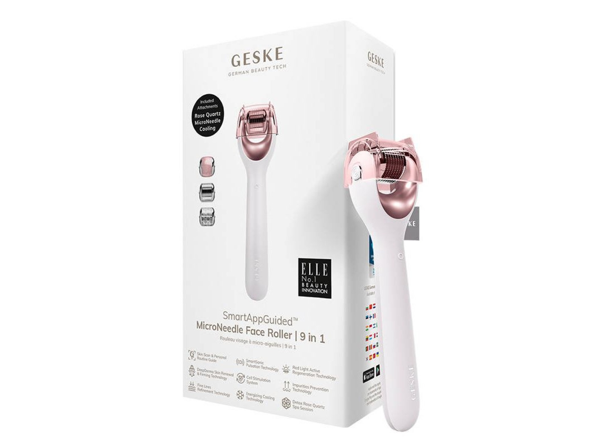 Micro Needle Face Roller 9 em 1 Geske com APP (luz estrela)