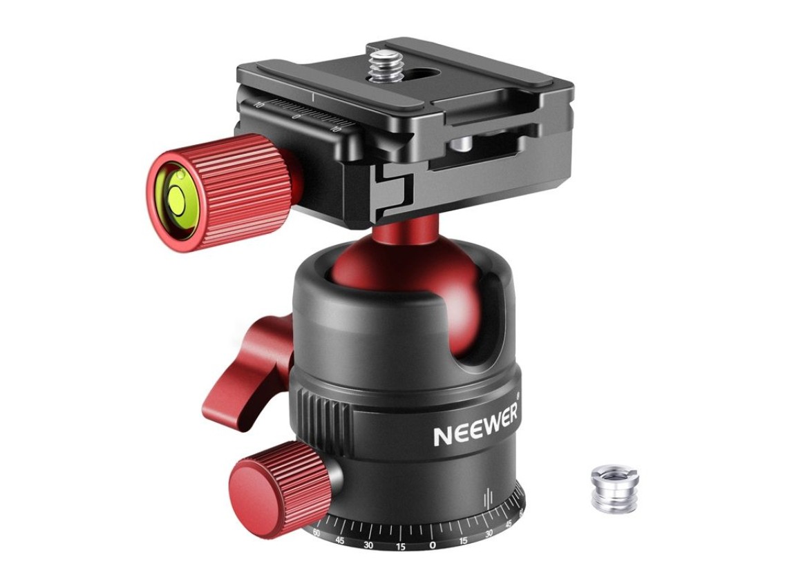 Cabeça esférica de metal Neewer para tripé, 28 mm, vermelha