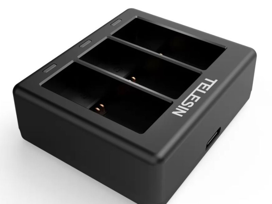 Carregador Telesin de 3 slots para GoPro Hero 12 / Hero 11 / Hero 10 / Hero 9