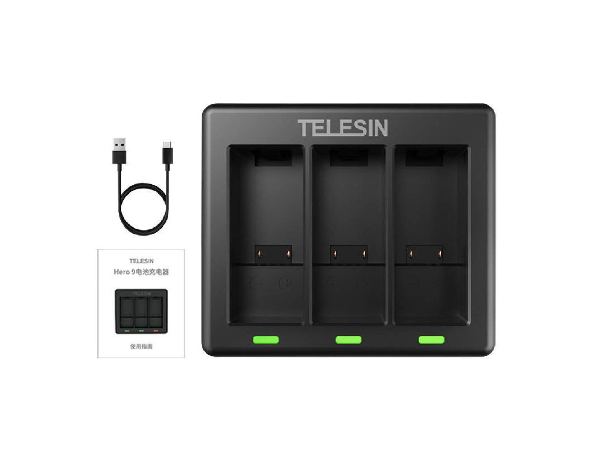 3-slot charger Telesin for GoPro Hero 12 / Hero 11 / Hero 10 / Hero 9