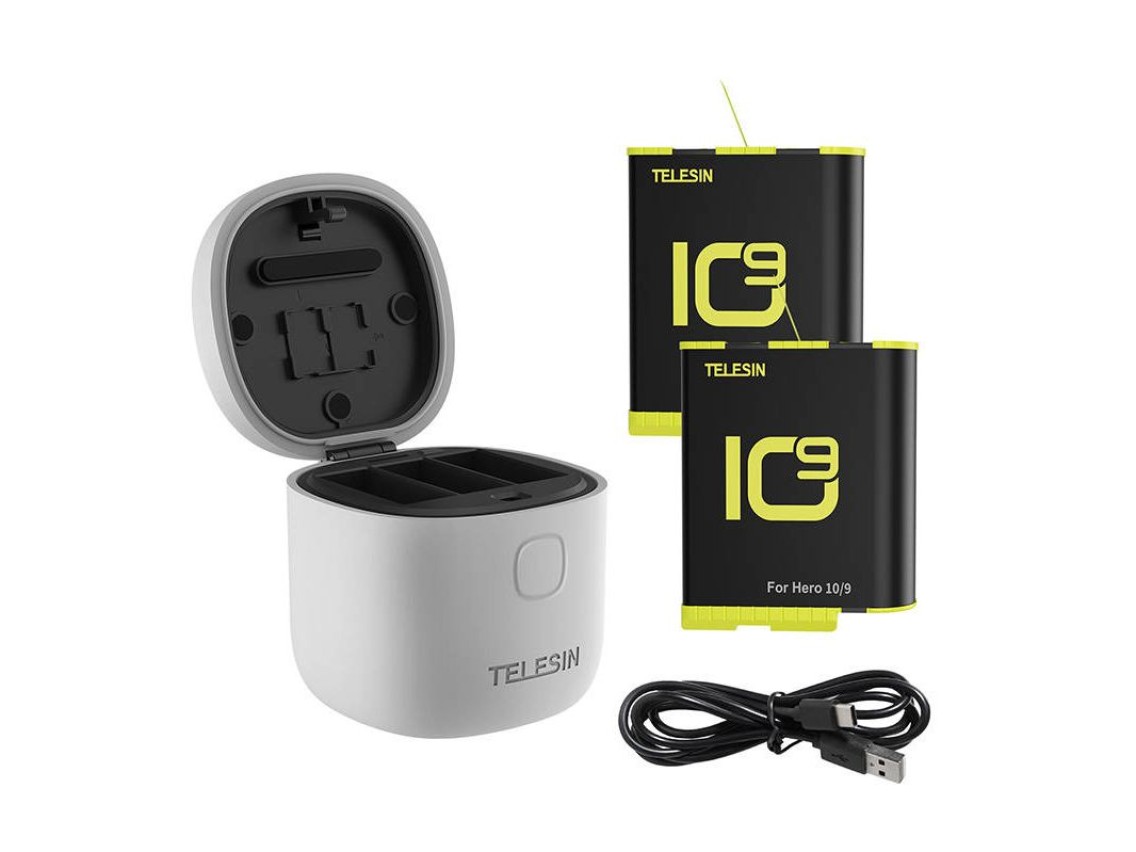 Cargador impermeable de tres canales Telesin Allin Box + 2 baterías para GoPro Hero 12 / Hero 11 / H