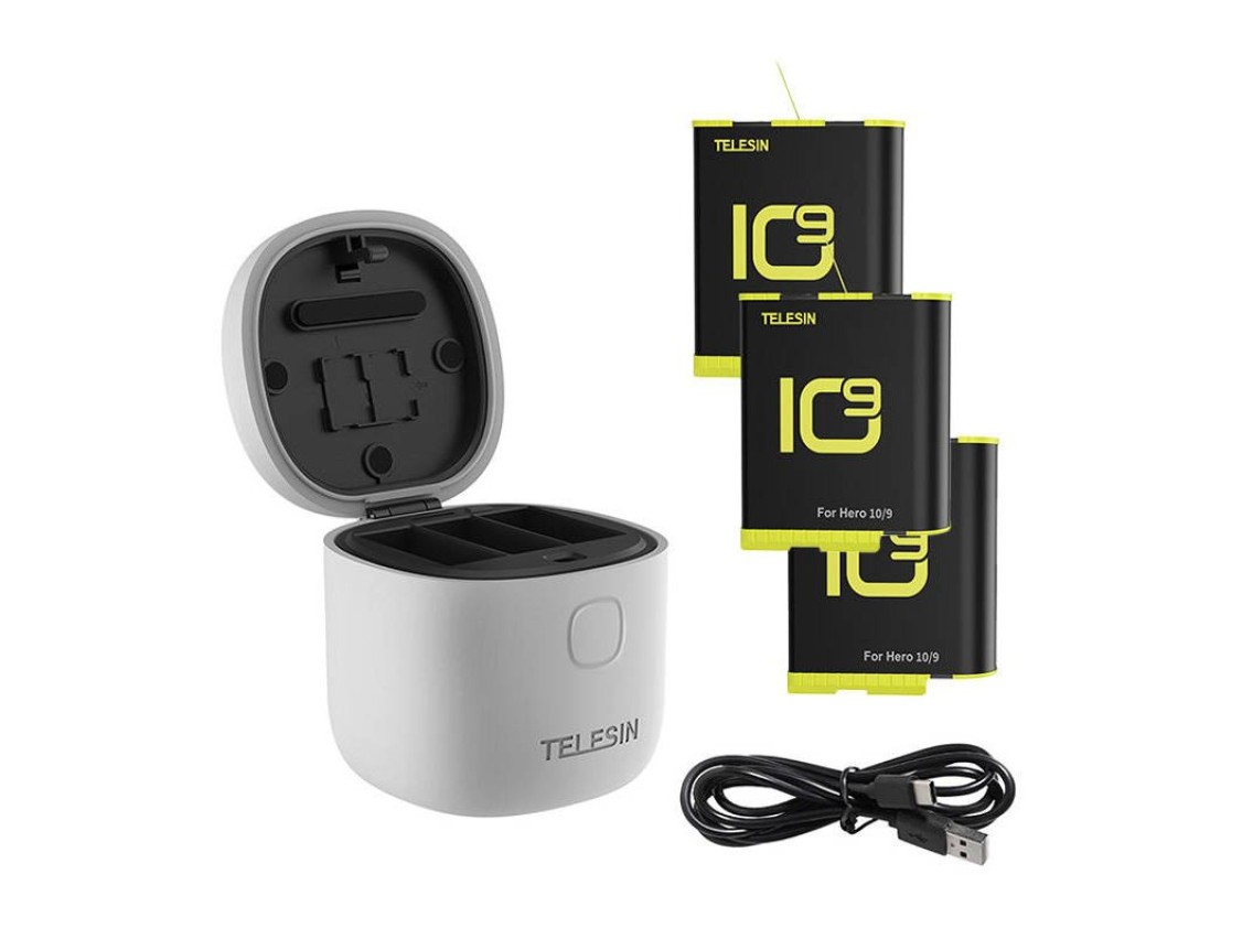 3-slot waterproof charger Telesin Allin box for GoPro Hero 9 / Hero 10 / Hero 11 / Hero 12 + 3 batte