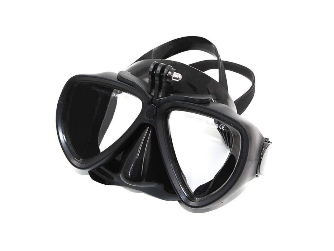 Máscara de mergulho Telesin com suporte destacável para câmeras esportivas.