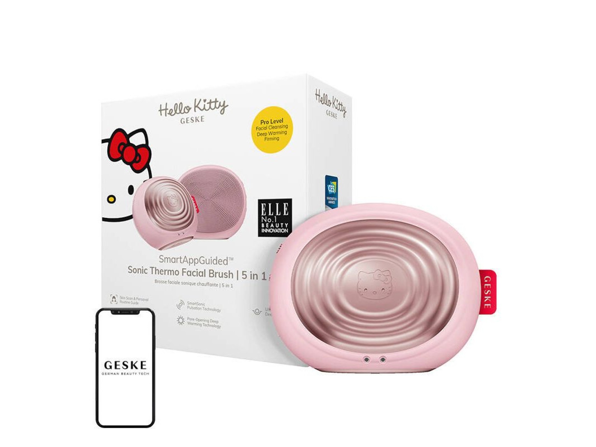 Escova Facial Sonic Thermo 5 em 1 Geske com APP (rosa Hello Kitty)
