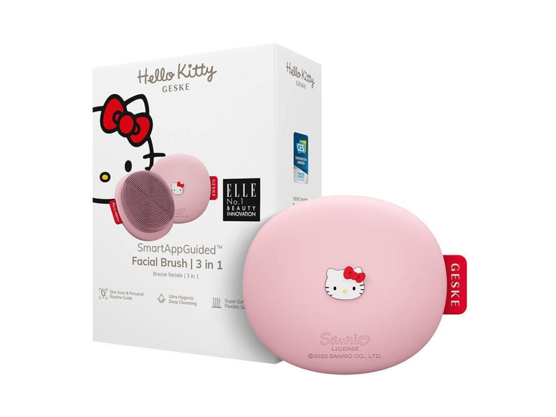 Cepillo de limpieza facial 3 en 1 Geske con aplicación (rosa Hello Kitty)
