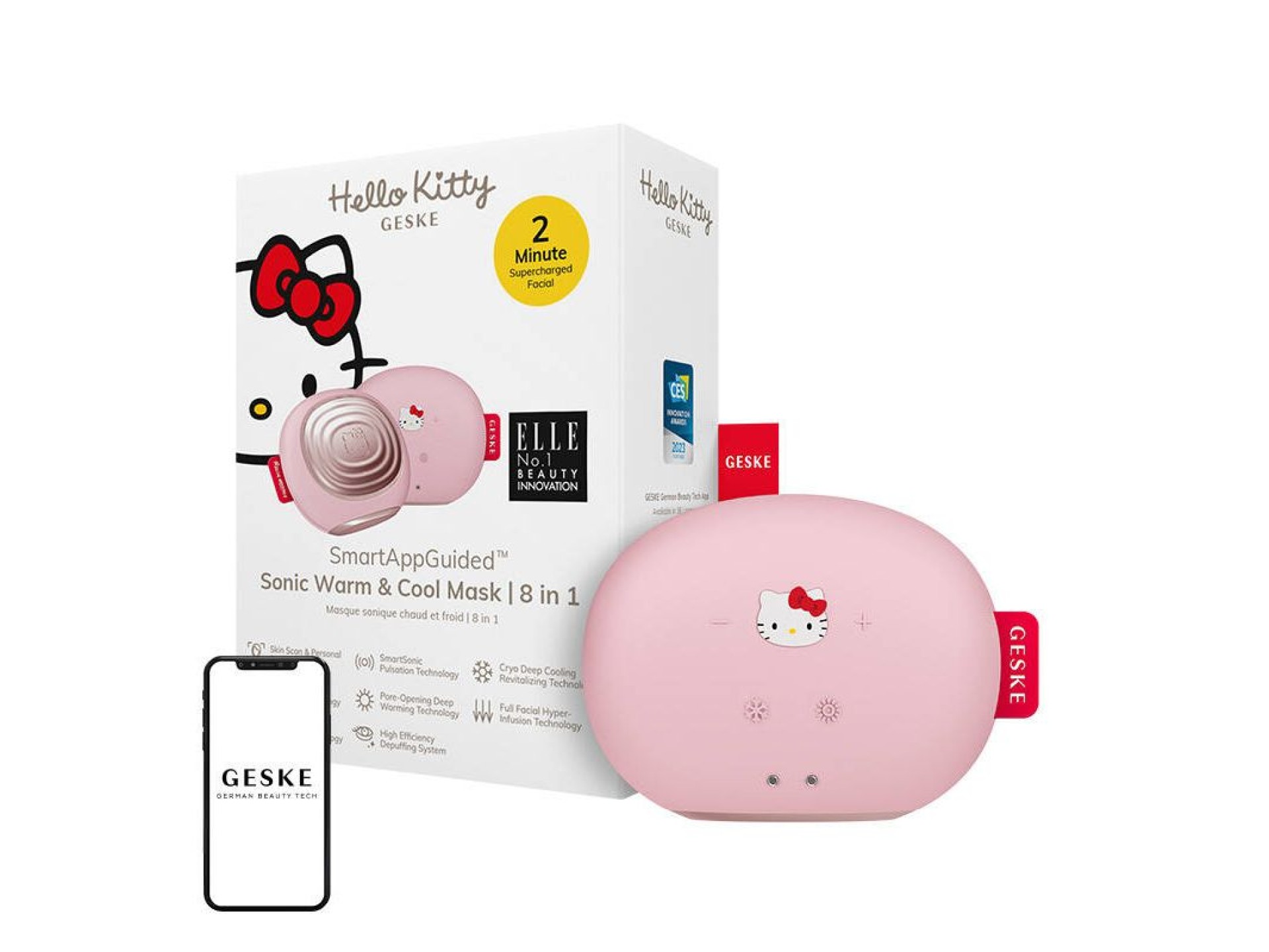 Massageador facial sônico quente e frio 8 em 1 com aplicativo (rosa Hello Kitty)