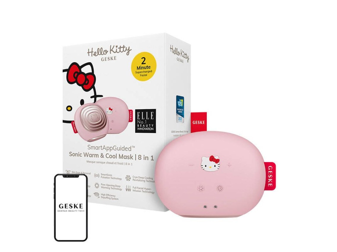 Massageador facial sônico quente e frio 8 em 1 com aplicativo (rosa Hello Kitty)
