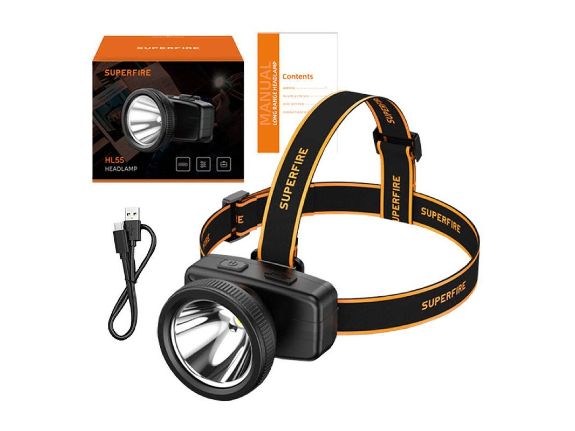 Linterna frontal Superfire HL55 – 150 lm, USB-C, 4 modos, 270 m