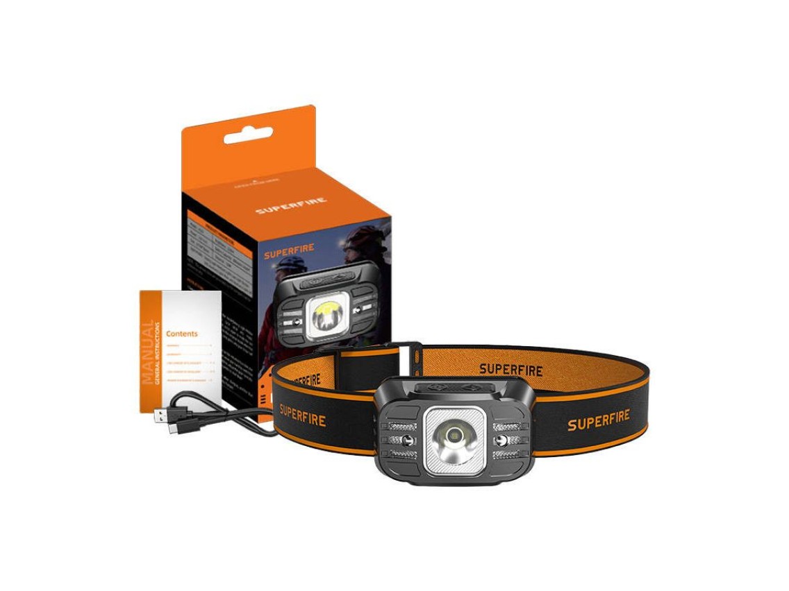 Linterna frontal Superfire HL75-X – 220 lm, USB, 7 modos, 120 m