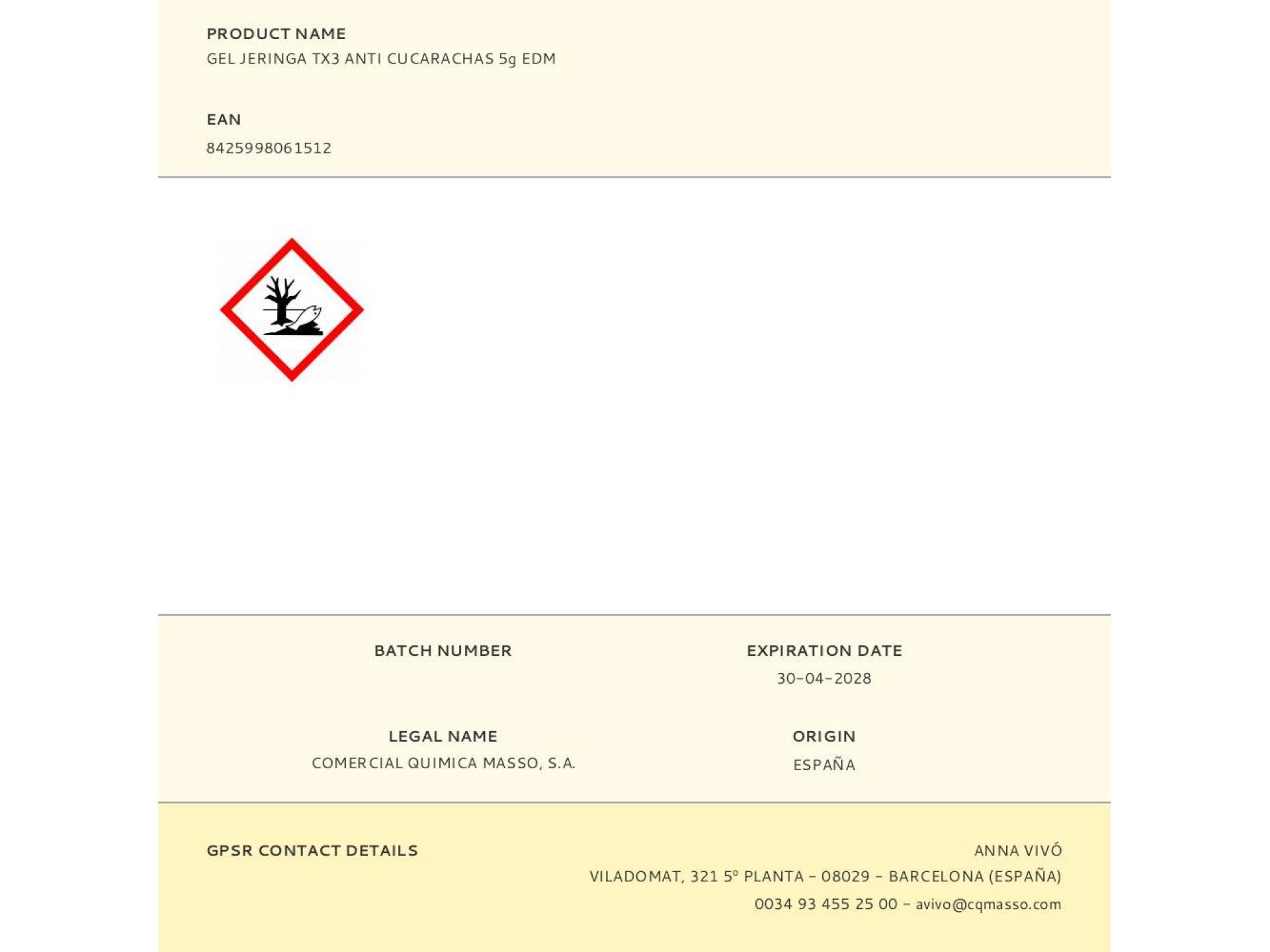 Gel jeringa tx3 anti cucarachas 5g edm