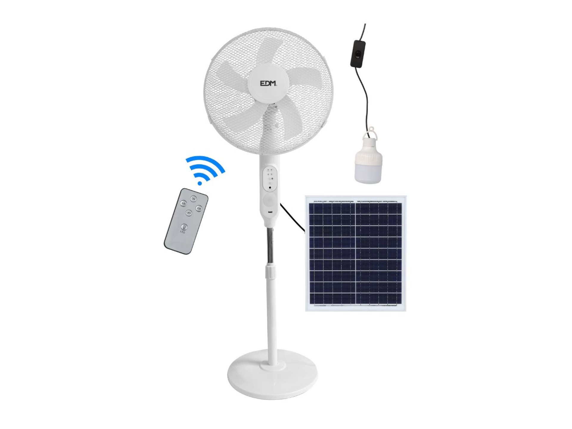 Solar stand fan, white, power 25 w, ø40 cm blades