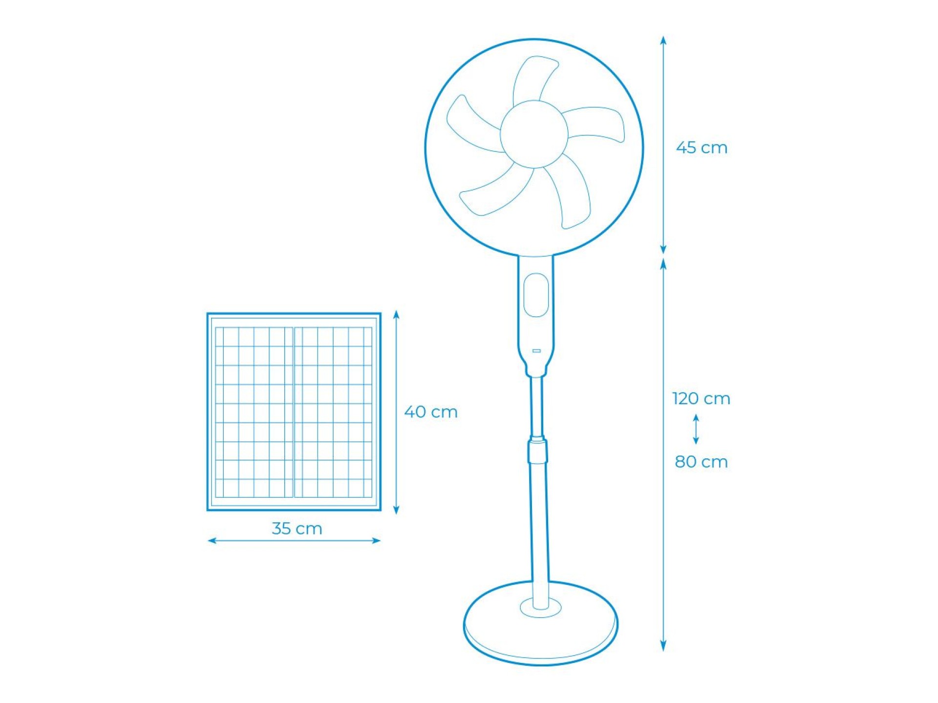 Solar stand fan, white, power 25 w, ø40 cm blades