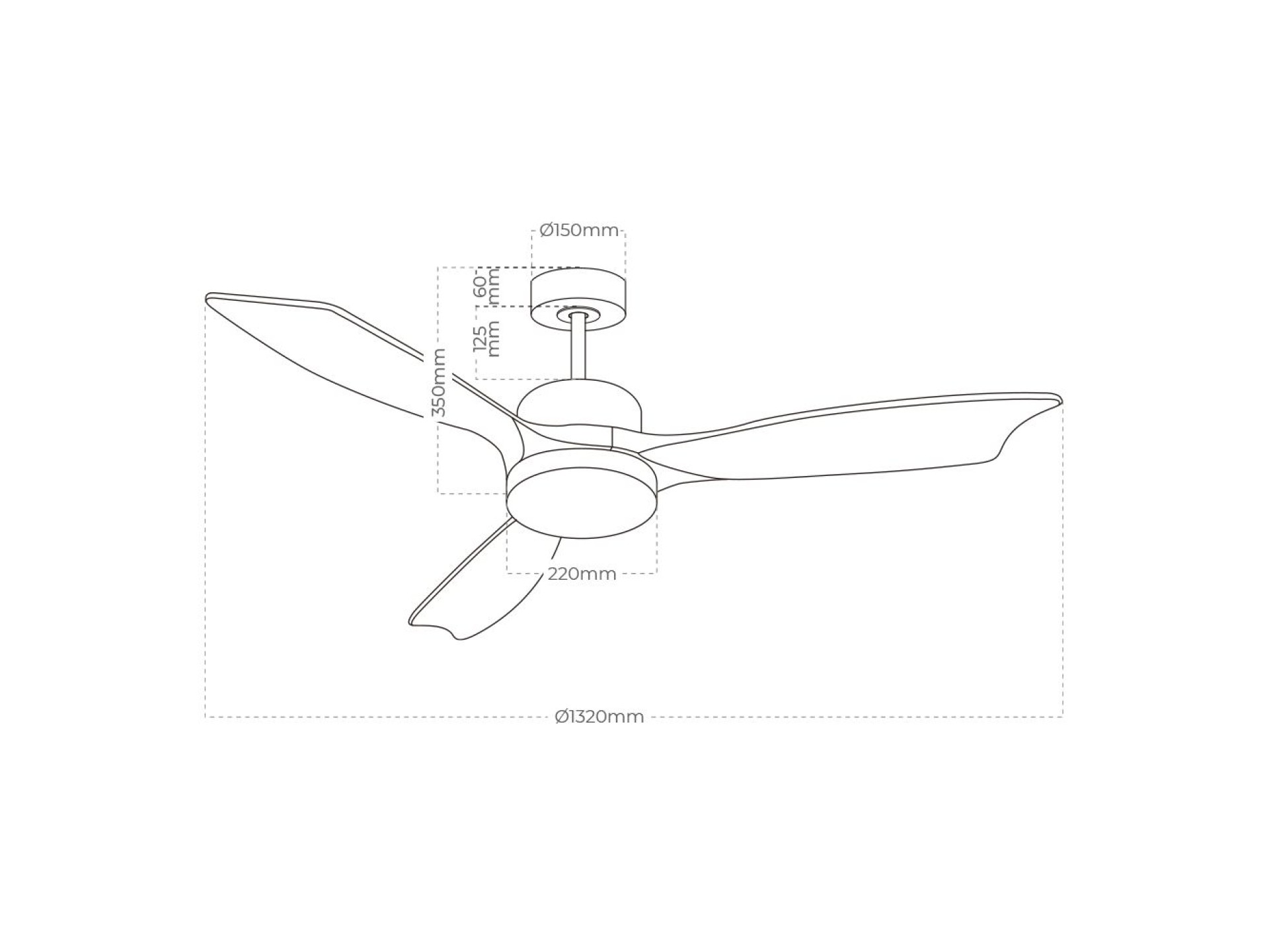 Baltic model ceiling fan with 3 wooden blades ø132cm