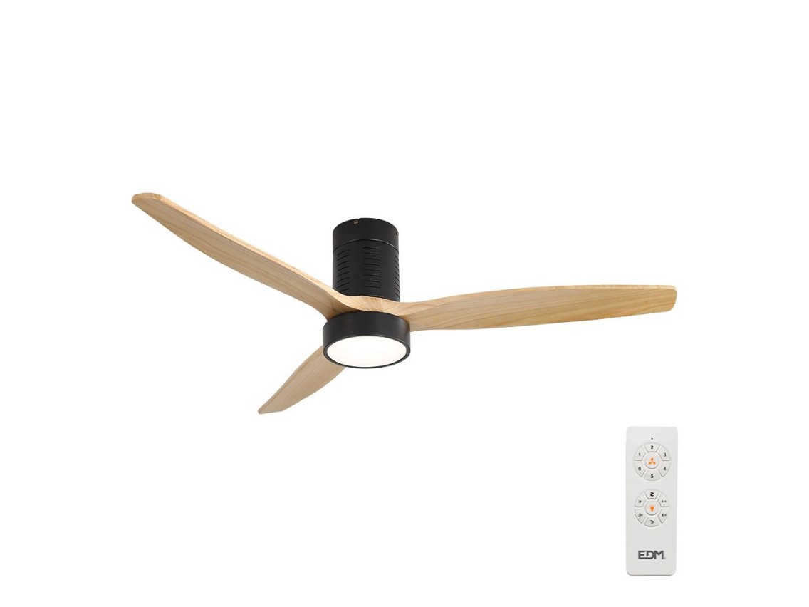 Ventilador de techo modelo kara con 3 aspas de madera �132cm luz led 3000/4000/6000k, 3cct, potencia