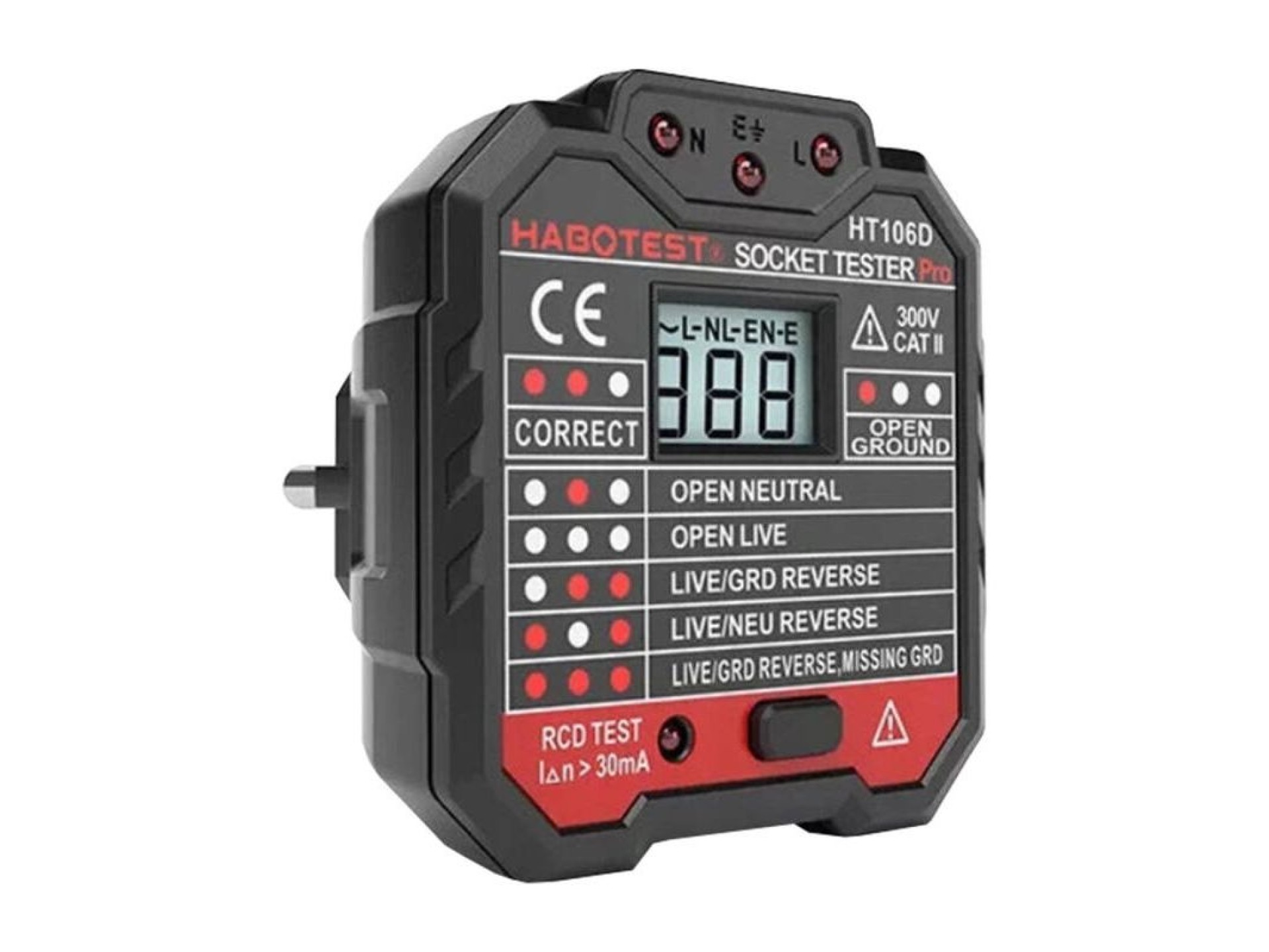 Comprobador de enchufes con pantalla digital Habotest HT106D
