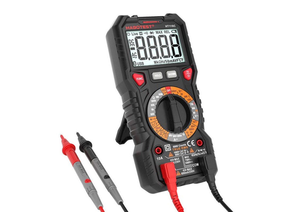 Multímetro digital com lanterna Habotest HT118C, True RMS, NCV, teste de bateria