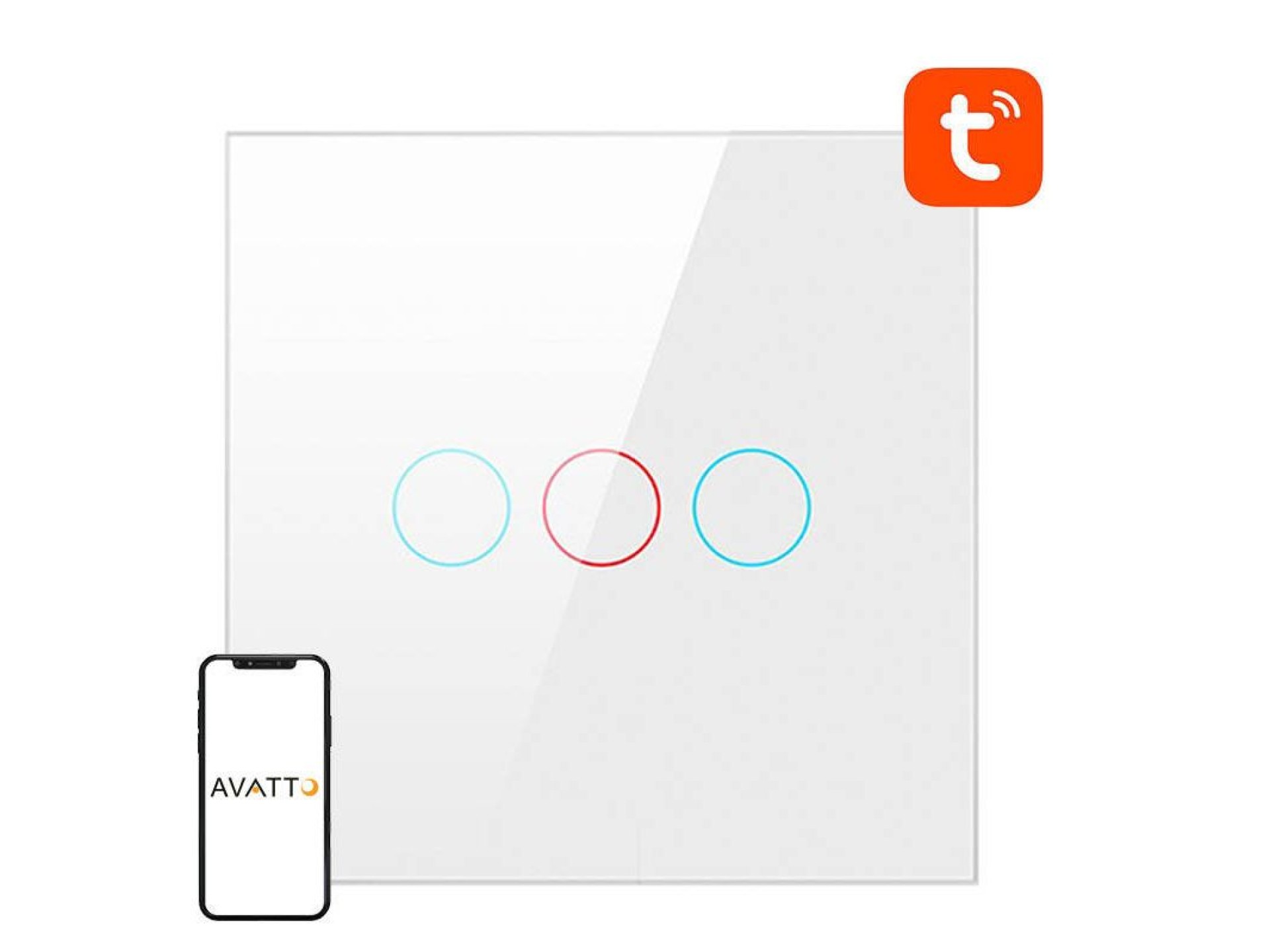 Interruptor de luz inteligente ZigBee Avatto LZTS02-EU-W3 de 3 vías sin neutro TUYA (blanco)