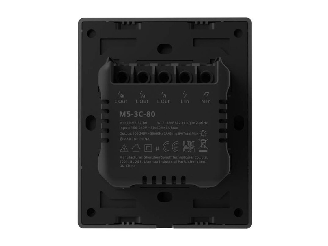Interruptor de pared inteligente WiFi SONOFF M5-3C-80 (3 canales, para marco, grafito)