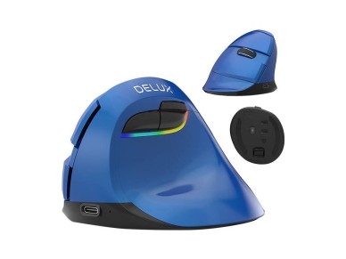 Wireless Vertical Mouse Delux M618Mini BT4.0 + 2.4Ghz 4000DPI RGB (blue)