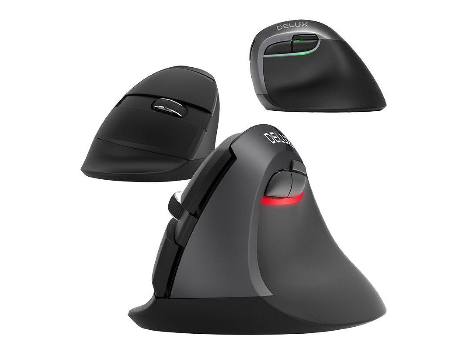 Mouse vertical sem fio Delux M618Mini DB BT+2.4G 2400DPI (preto)