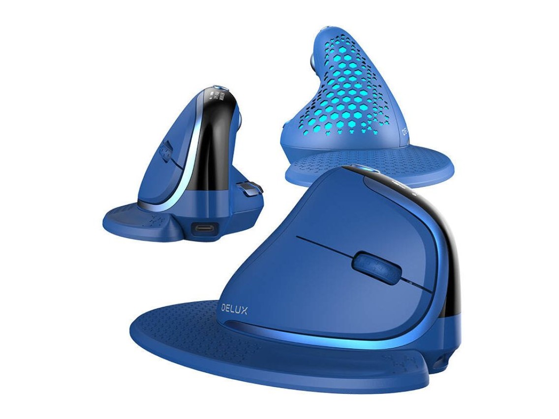 Bezprzewodowa mysz pionowa Delux M618XSD BT+2.4G RGB (niebieska)