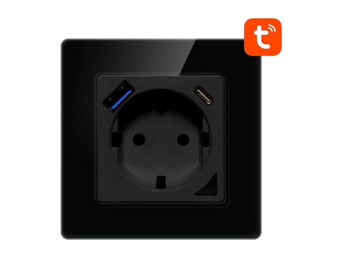 Tomada de parede inteligente WiFi Avatto N-WOT10-USB-B TUYA USB USB-C (preta)