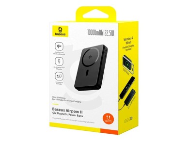 Banco de energía magnético Baseus Airpow Qi2 de 10000 mAh y 22,5 W con cable negro có