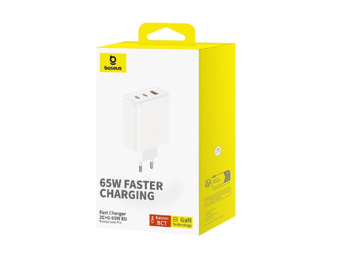Cargador de pared Baseus Cube Pro PD 65W 2x USB-C 1x USB blanco