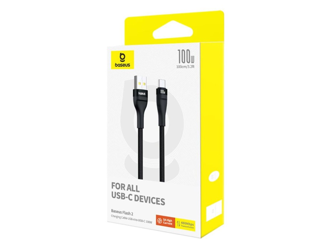 Cabo de carregamento Baseus Flash 2 USB para USB-C 100 W 1 m Cluster Preto