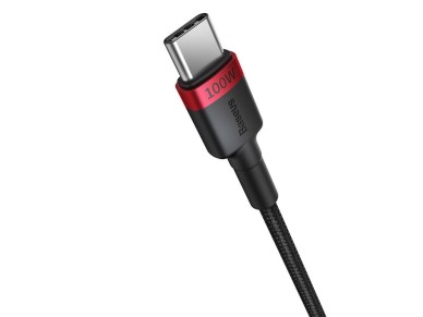 Cable de carga Baseus Cafule USB-C a USB-C 100 W, 2 m, 2 unidades, rojo, negro y gris.