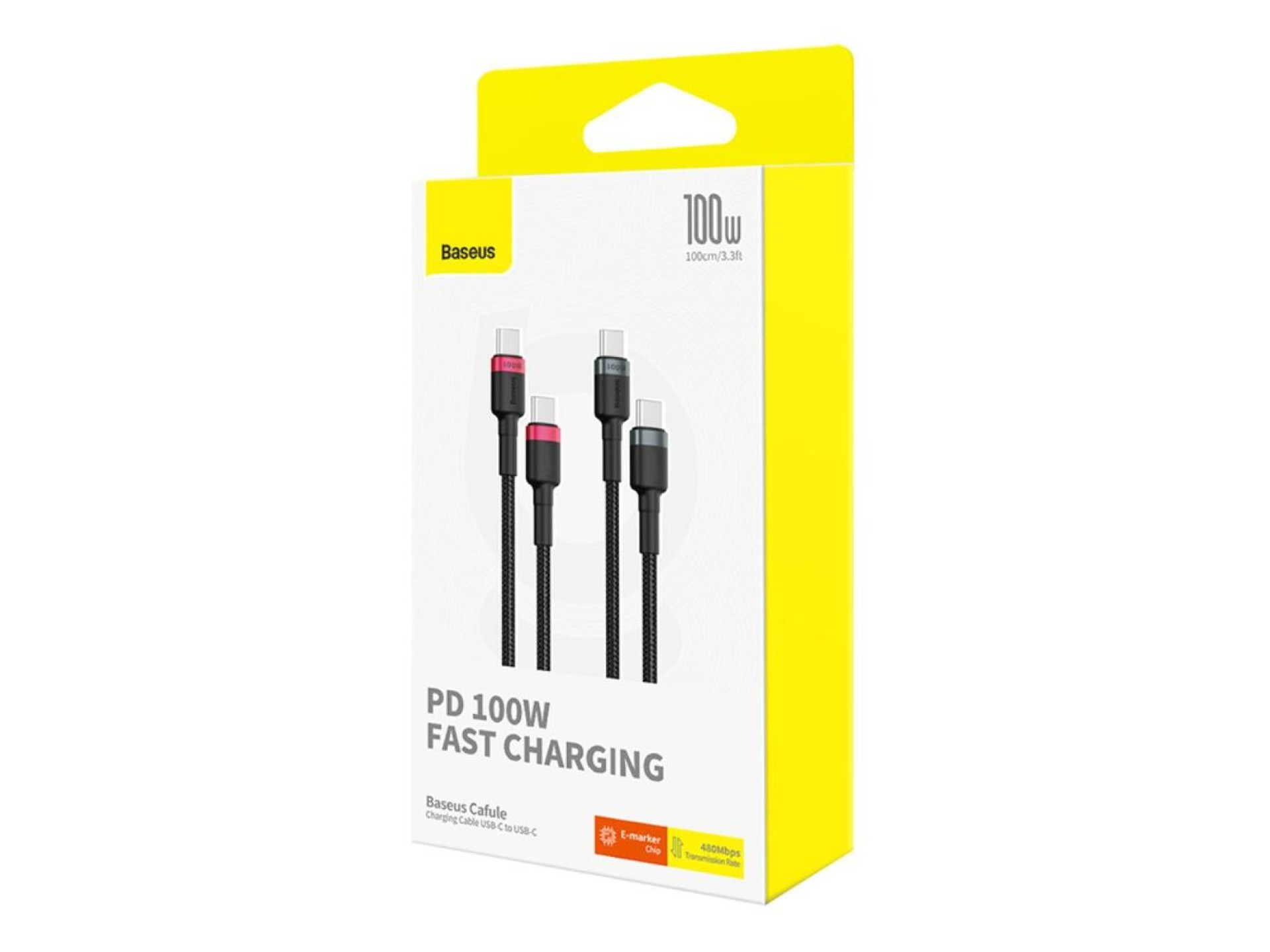 Cable de carga Baseus Cafule USB-C a USB-C 100 W, 2 m, 2 unidades, rojo, negro y gris.