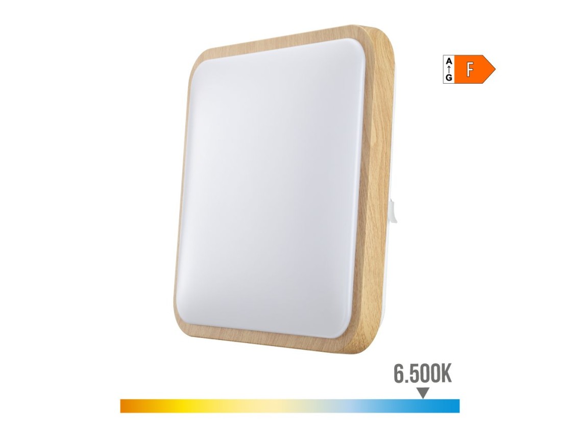 Candeeiro de superf�cie quadrado led efeito madeira 18 w 6500 k 1820 lm 33 x 33 x 7 cm