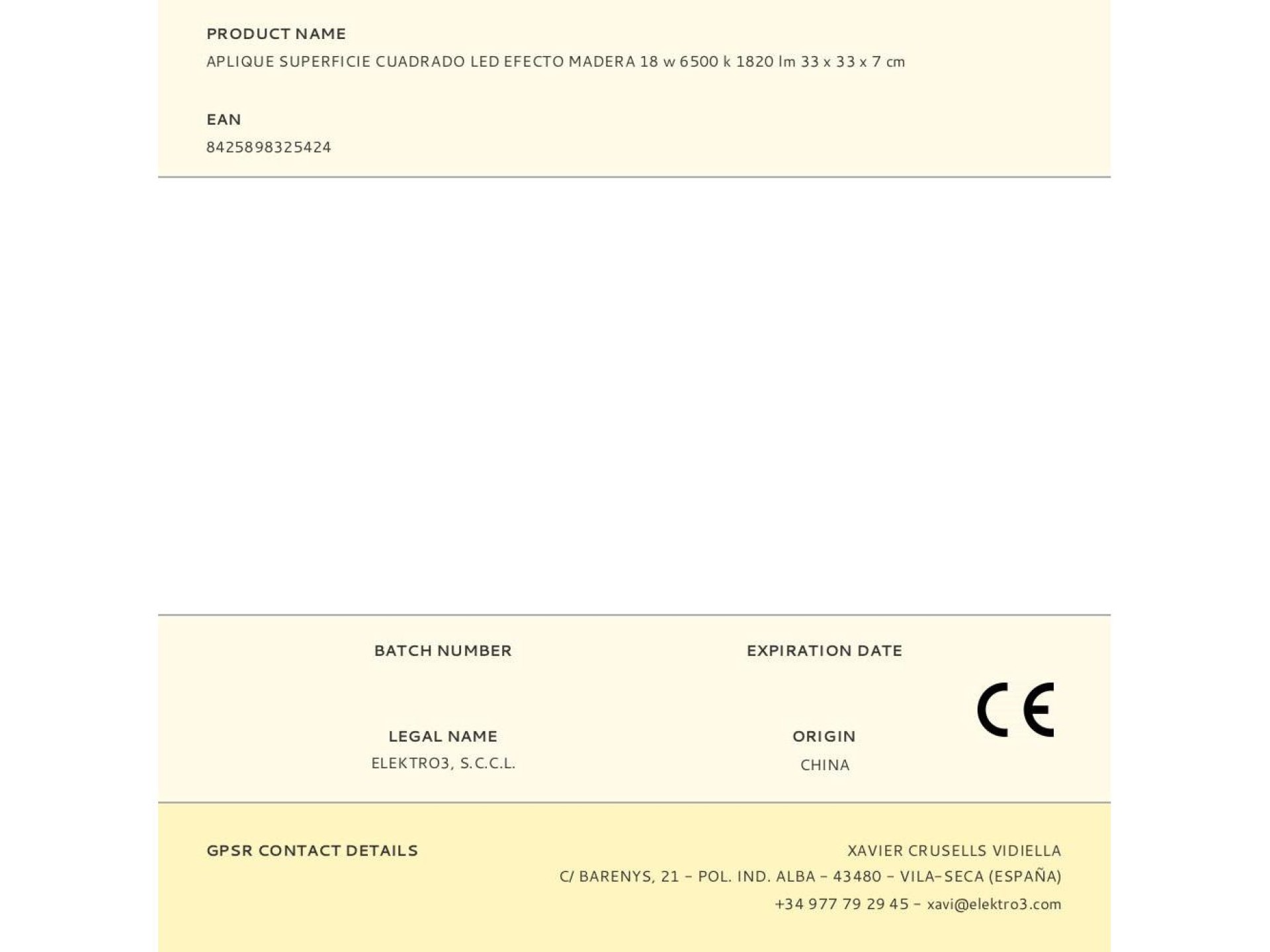 Square wall led light wood effect 18 w 6500 k 1820 lm 33 x 33 x 7 cm