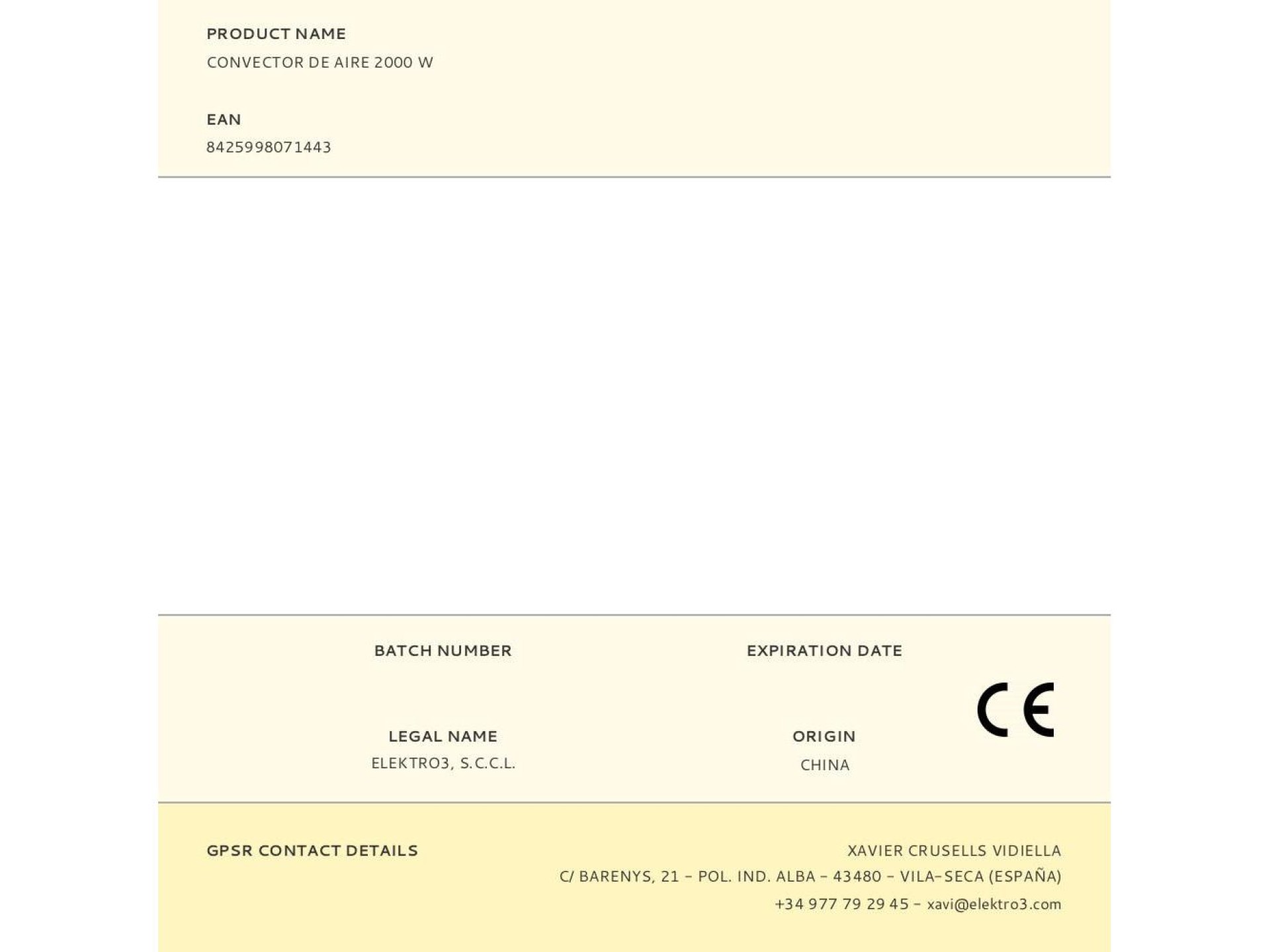 Convector de aire 2000 w
