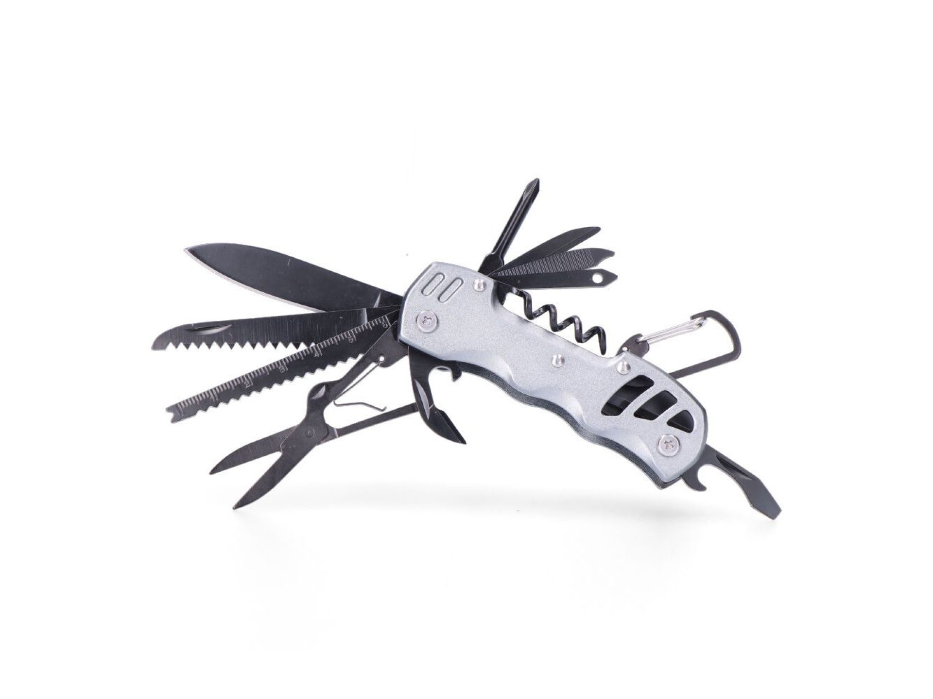 Multi ferramenta com mosquetão modelo prata, serie k2