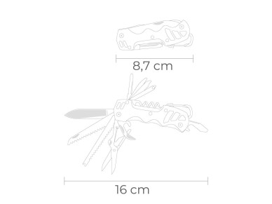 Multiherramienta con mosquet�n modelo plateado, serie k2