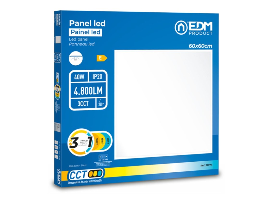Panel led, 40 w, 3cct (3000-4000-6500 k), 4800 lm, 595 x 595 x 28 mm