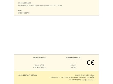 Panel led, 40 w, 3cct (3000-4000-6500 k), 4800 lm, 595 x 595 x 28 mm