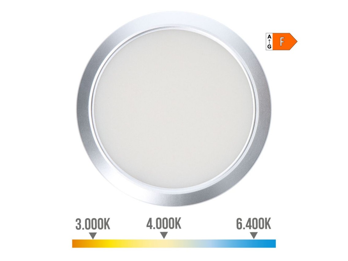 Adjustable led surface/recessed downlight 20 w 2050 lm, chrome frame, 3cct, ø22.5 cm