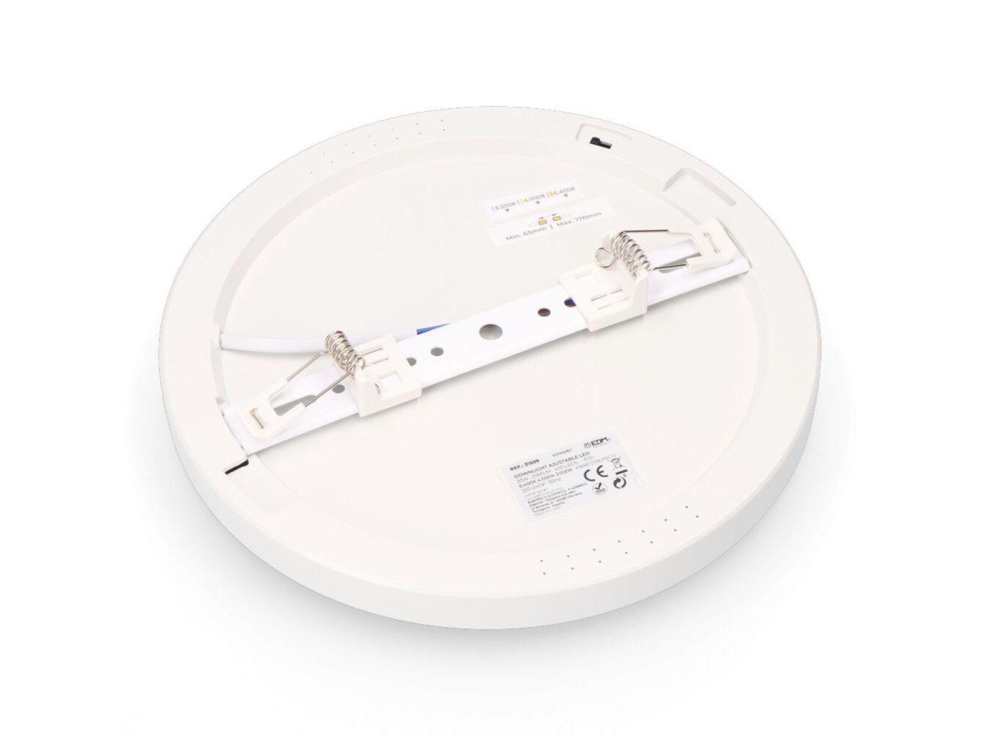 Downlight ajustável led superfície/embutir 20 w 2050 lm, moldura branca, 3cct, ø22,5 cm
