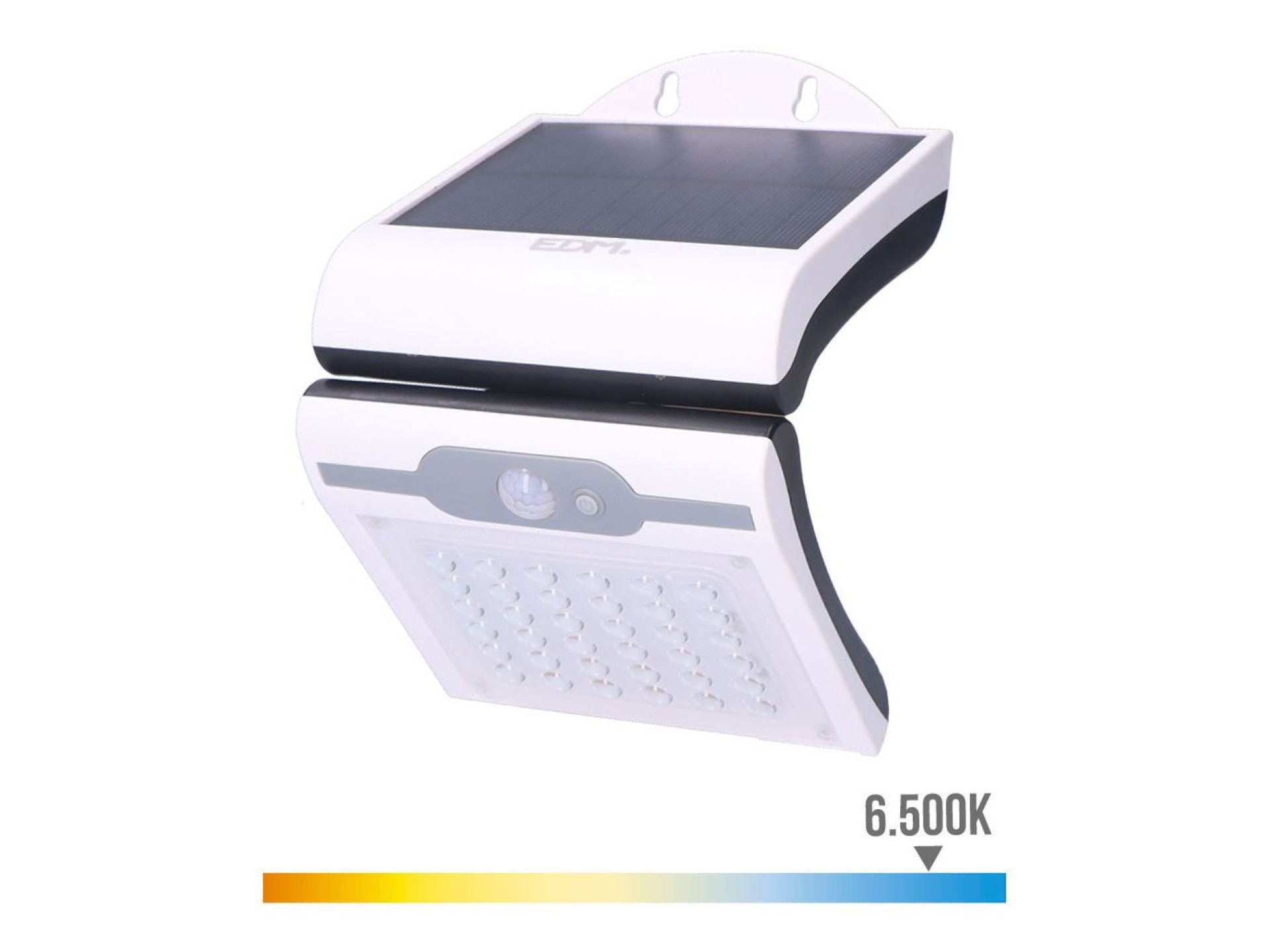Candeeiro de parede solar 2w 220lm 6.500k com sensor cor branco edm