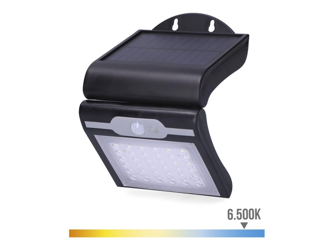 Aplique solar com sensor cor preta, 2 w